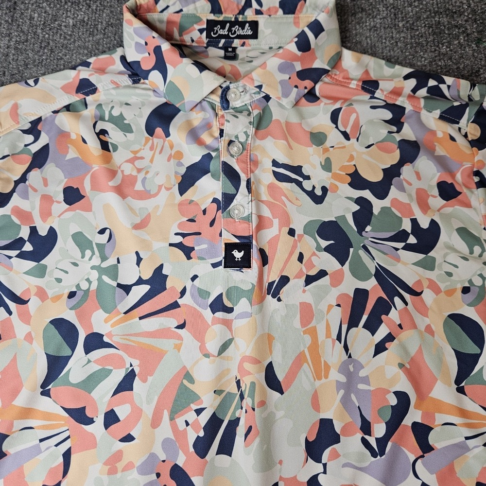Bad Birdie Mens Golf Polo Shirt Size Medium Bloom Floral AOP  Athleisure